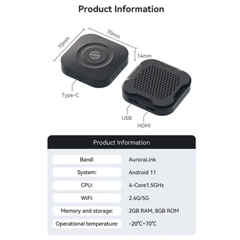 1 комплект Мини-беспроводного адаптера Android 11.0, Мультимедийный плеер Черного цвета Для автомобиля, встроенный Carplay