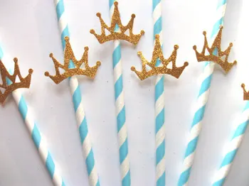 Блестящие короны с блестками - Бумажные соломинки в полоску на 1-й день Бритья, свадьба в деревенском стиле, помолвка, детский душ, соломинка для чаепития