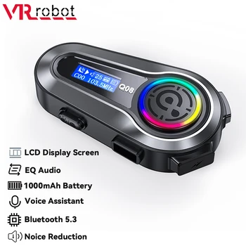 VR Robot Q08 Мотоциклетная Гарнитура Bluetooth 5.3 EQ Шлем Наушники Беспроводная Громкая Связь FM Радио Музыкальный Плеер с ЖКэкраном