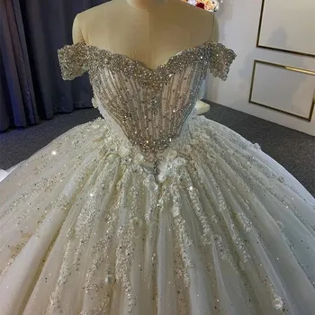 Роскошные Арабские Свадебные платья Aso Ebi 2023, Украшенные бисером, кристаллами, 3d Цветами, Пышное Свадебное платье на заказ, Vestidos De Novia