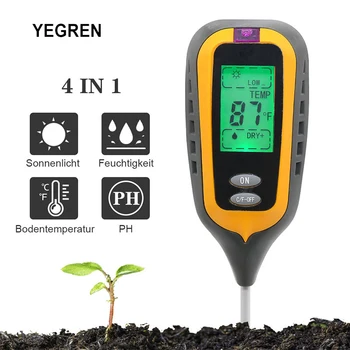 Прибор для исследования почвы 4 в 1, Цифровой измеритель PH, Гигрометр солнечного света, тестер температуры почвы с ЖК-дисплеем для посадки на ферме