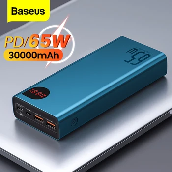 Baseus PD 65W Power Bank 30000mAh Быстрая зарядка Внешнего аккумулятора, Портативное зарядное устройство 20000mAh PowerBank Для iPhone Xiaomi MacBook