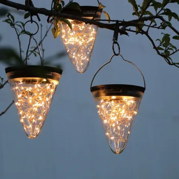 Подвесной фонарь на солнечной энергии, гирлянда из медной проволоки, Сказочный световой конус, подвесной светильник для праздничной вечеринки, Свадебного украшения сада