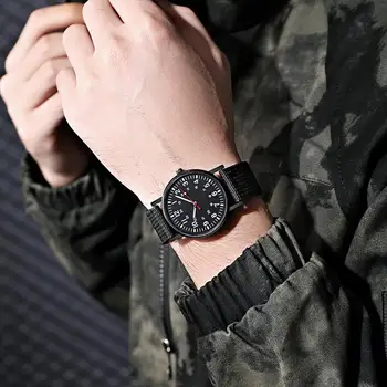 Мужские кварцевые часы с точным мягким браслетом в нейлоновой оплетке, светящиеся спортивные наручные часы для повседневной носки