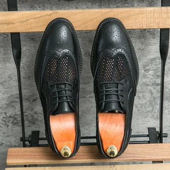 Модная роскошная мужская обувь из натуральной кожи, повседневная обувь с вырезами, Деловая офисная банкетная обувь, летняя воздухопроницаемость