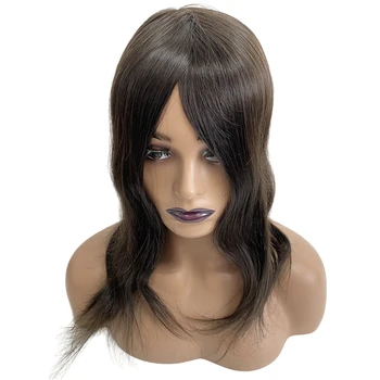 Малайзийская Замена Человеческих Волос Virgin 20 дюймов Черного Цвета 1B # 7x9 Q6 Base Front Кружевной Топпер для Чернокожей Женщины