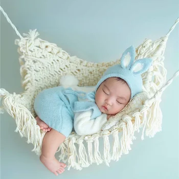 MOMLUVBB Реквизит для фотосъемки новорожденных, наряд синего кролика, Подвесная кровать, Вязаный Гамак, Реквизит для фотосессии в студии